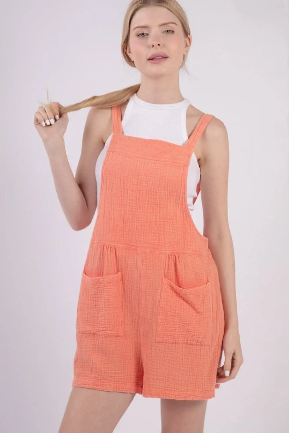 VERY J Sleeveless Double Gauze Overalls with Pockets - Love Salve
